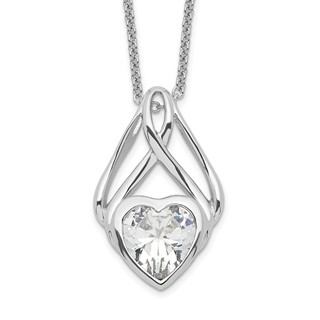 Sentimental Expressions Sterling Silver Rhodium-plated CZ Wrapped Around My Heart 18in Necklace