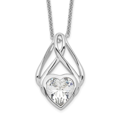 Sentimental Expressions Sterling Silver Rhodium-plated CZ Wrapped Around My Heart Necklace, 18"
