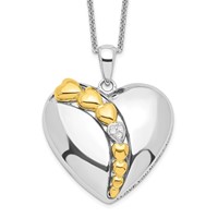 Sentimental Expressions Sterling Silver Rhodium and Gold-plated CZ I Love You More Each Day Heart Necklace with Poem Card, 18" view 1
