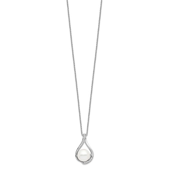 Sentimental Expressions Sterling Silver Rhodium-plated FW Cultured Pearl CZ Forever (Embrace) 18in Necklace