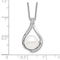 Sentimental Expressions Sterling Silver Rhodium-plated FW Cultured Pearl CZ Forever (Embrace) Necklace, 18" view 3