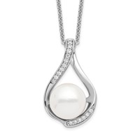 Sentimental Expressions Sterling Silver Rhodium-plated FW Cultured Pearl CZ Forever (Embrace) Necklace, 18" view 1