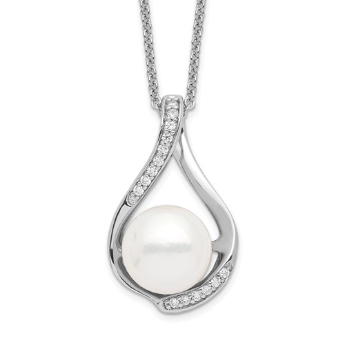 Sentimental Expressions Sterling Silver Rhodium-plated FW Cultured Pearl CZ Forever (Embrace) Necklace, 18"