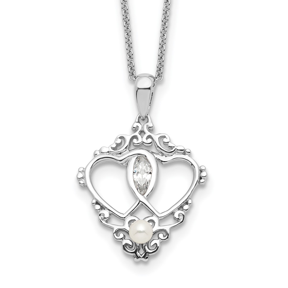 Sterling Silver Antiqued Two Hearts, One Love 18in Heart Necklace