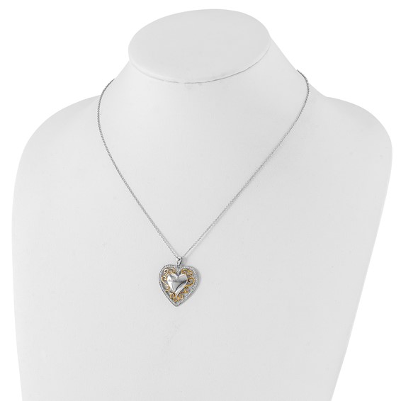 Sentimental Expressions Sterling Silver & Gold-plated Polished & Antiqued CZ Bridesmaid Heart Necklace