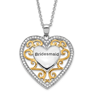 Sentimental Expressions Sterling Silver & Gold-plated Polished & Antiqued CZ Bridesmaid Heart Necklace