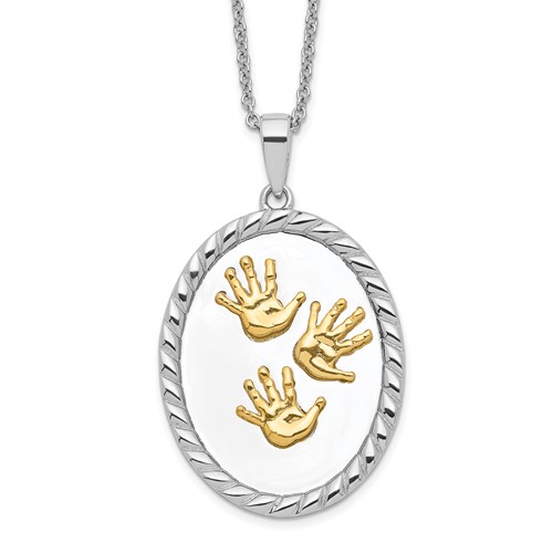 Sentimental Expressions Sterling Silver Gold-plated Hand Prints Necklace, 18"