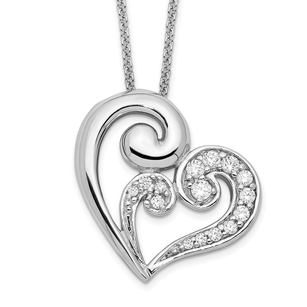 Sterling Silver & CZ A Mothers Journey 18in Heart Necklace