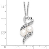 Sentimental Expressions Sterling Silver Rhodium-plated Fwc Pearl CZ 2 P's in a Pod Motherhood Friendship Necklace, 18" view 3