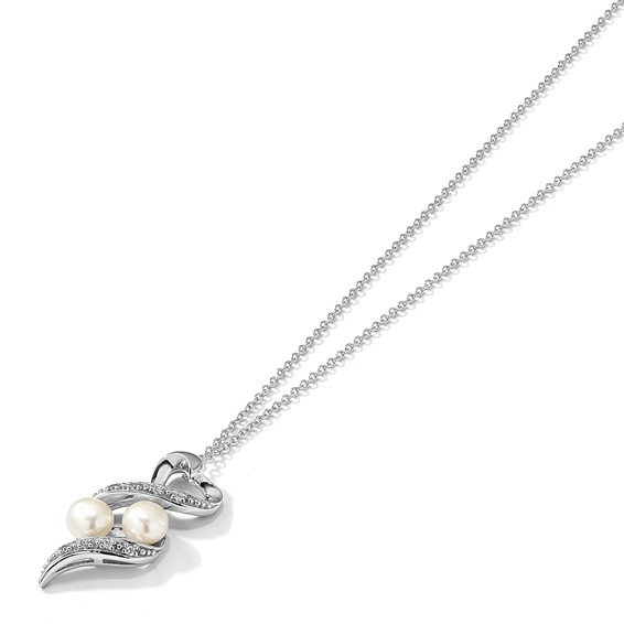 Sentimental Expressions Sterling Silver Rhodium-plated FWC Pearl CZ 2 P's in a Pod Motherhood Friendship 18in Necklace
