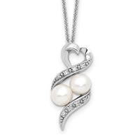 Sentimental Expressions Sterling Silver Rhodium-plated Fwc Pearl CZ 2 P's in a Pod Motherhood Friendship Necklace, 18" view 1