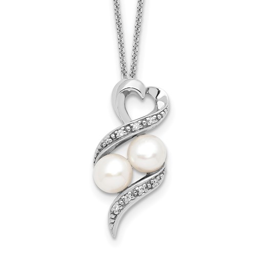 Sentimental Expressions Sterling Silver Rhodium-plated Fwc Pearl CZ 2 P's in a Pod Motherhood Friendship Necklace, 18"
