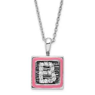 Sterling Silver Antiqued CZ & Pink Enamel Family Building Blocks Necklace