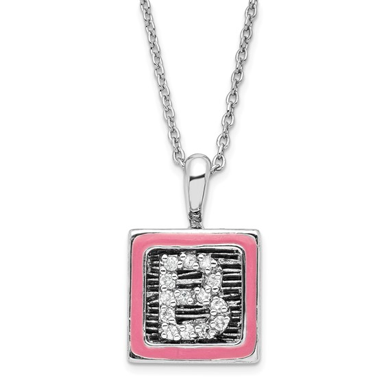 Sterling Silver Antiqued CZ & Pink Enamel Family Building Blocks Necklace