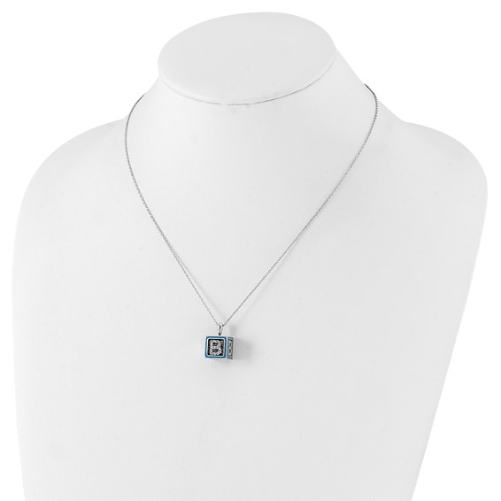 Sentimental Expressions Polished & Antiqued Blue Enameled & CZ Family Building Blocks Necklace