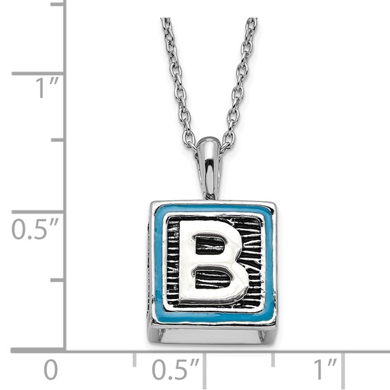 Sentimental Expressions Polished & Antiqued Blue Enameled & CZ Family Building Blocks Necklace