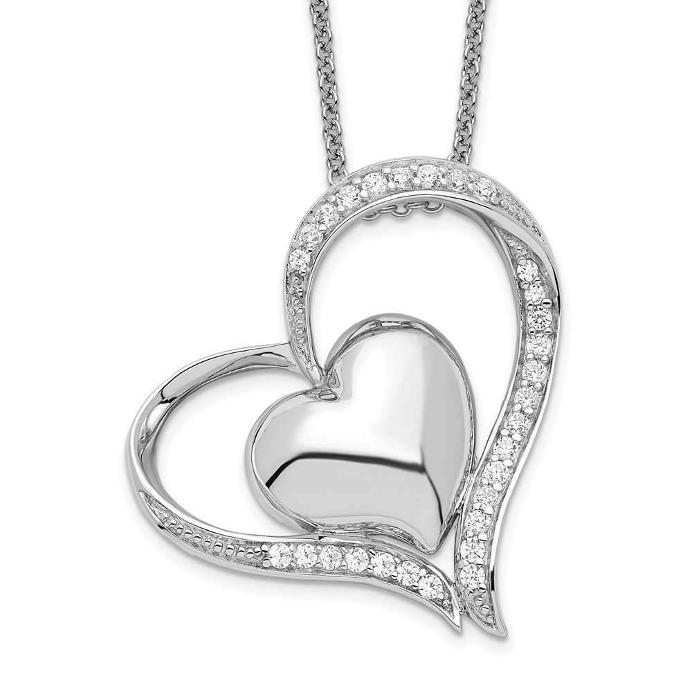 Sterling Silver & CZ In My Heart 18in Necklace