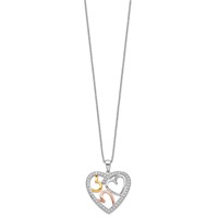 Sentimental Expressions Sterling Silver Rhodium Rose and Gold-plated CZ the Bond of Love Heart Necklace with Poem Card, 18" view 2