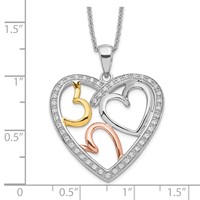 Sentimental Expressions Sterling Silver Rhodium Rose and Gold-plated CZ the Bond of Love Heart Necklace with Poem Card, 18" view 3