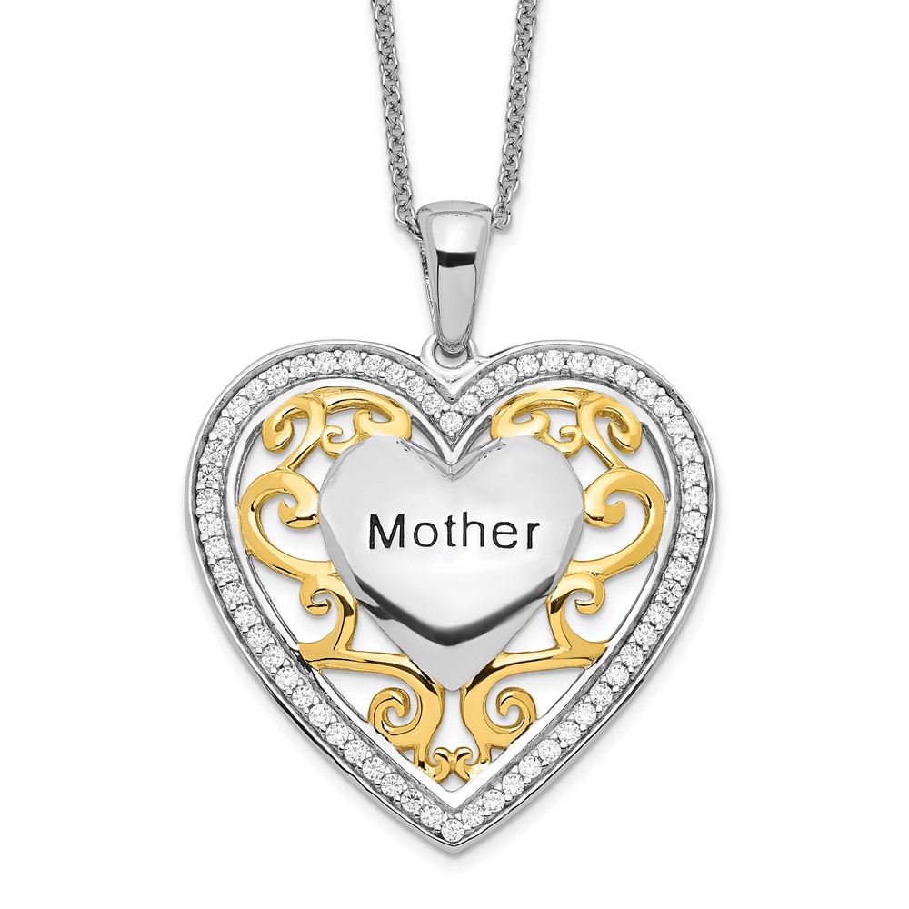 Sterling Silver & Gold-plated Mother 18in Heart Necklace