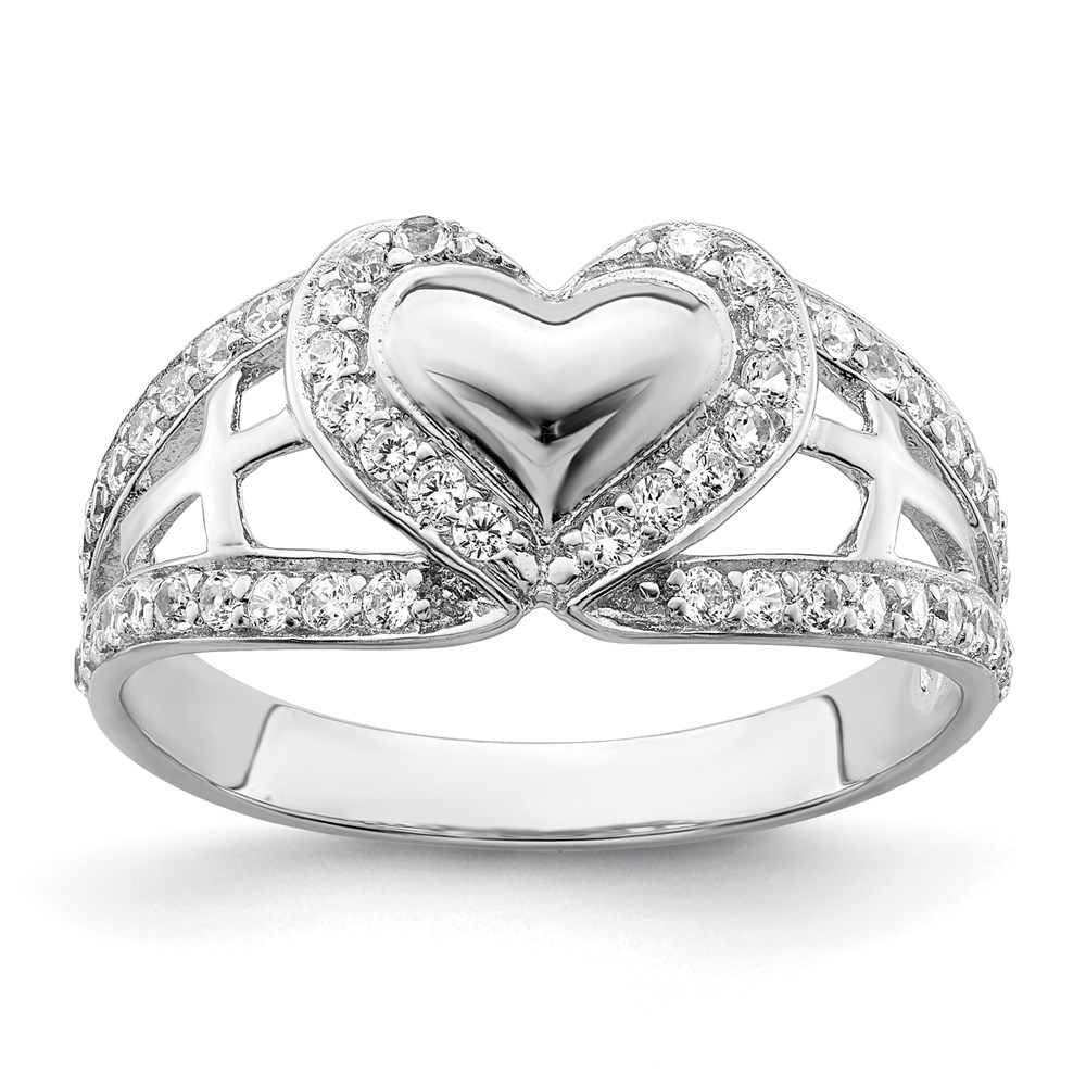 Sterling Silver and CZ Polished Pure Heart Ring