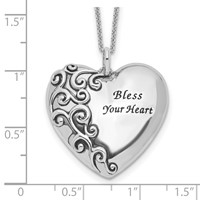 Sentimental Expressions Sterling Silver Rhodium-plated Antiqued Bless Your Heart Necklace, 18" view 3