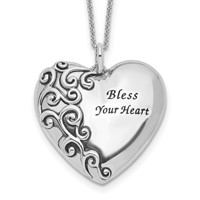 Sentimental Expressions Sterling Silver Rhodium-plated Antiqued Bless Your Heart Necklace, 18" view 1