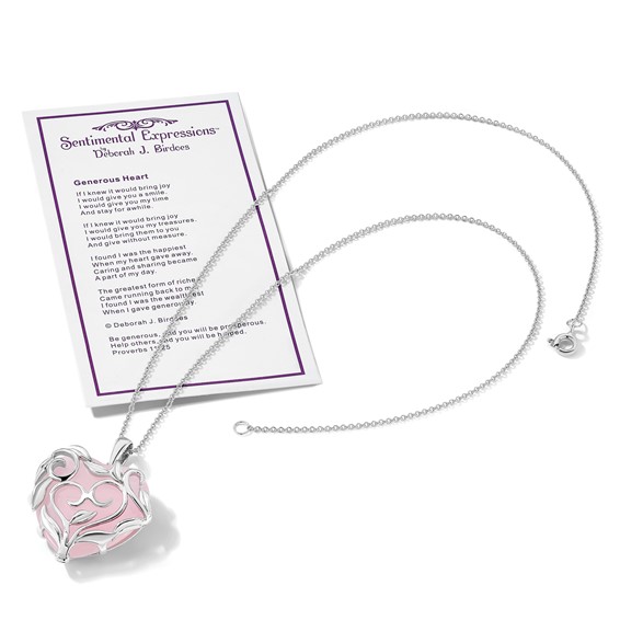 Sentimental Expressions Sterling Silver Rhodium-plated Rose Quartz Generous Heart 18 inch Necklace with Poem Card
