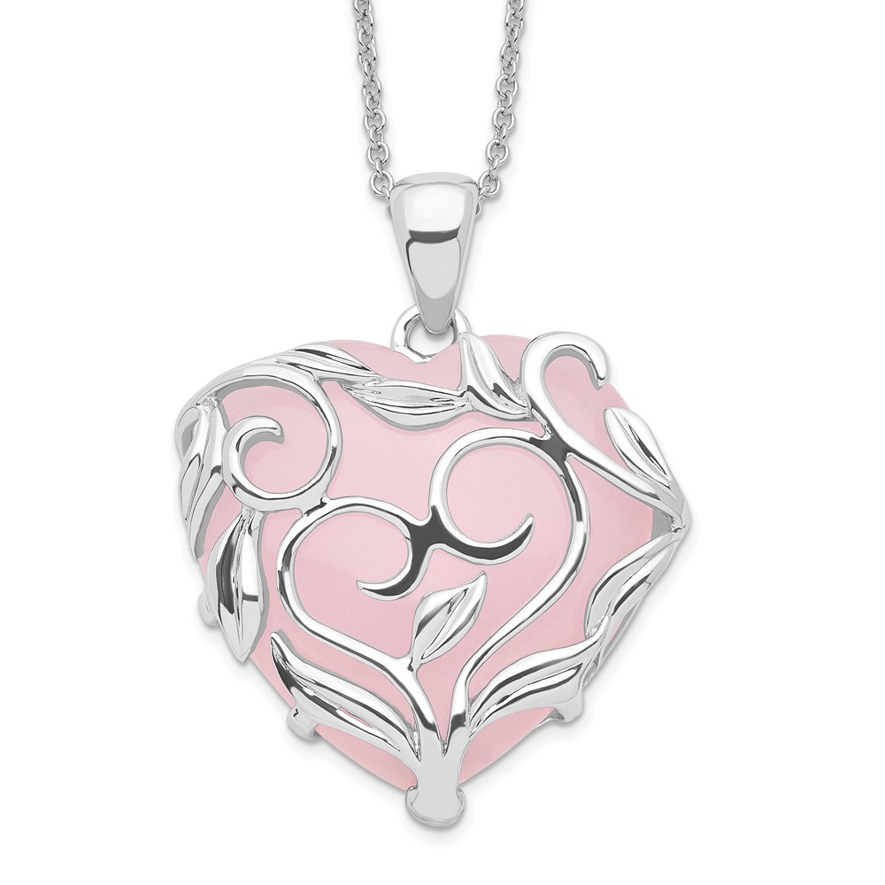 Sterling Silver & Rose Quartz Generous Heart 18in Necklace