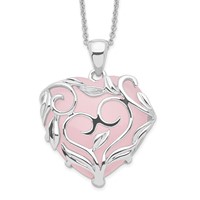 Sentimental Expressions Sterling Silver Rhodium-plated Rose Quartz Generous Heart Necklace with Poem Card, 18" view 1