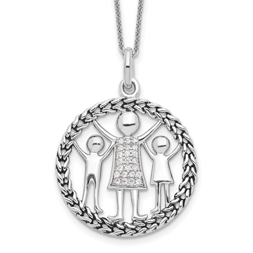 Sentimental Expressions Sterling Silver Rhodium-plated Antiqued Knitted Together by Love Necklace, 18"
