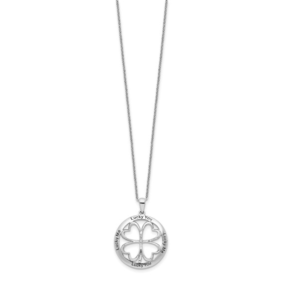 Sentimental Expressions Sterling Silver Rhodium-plated CZ Antiqued Lucky Me Lucky You 18in Necklace