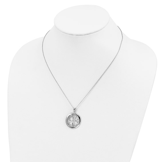 Sentimental Expressions Sterling Silver Rhodium-plated CZ Antiqued Lucky Me Lucky You 18in Necklace