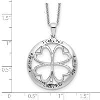 Sentimental Expressions Sterling Silver Rhodium-plated CZ Antiqued Lucky Me Lucky You Necklace, 18" view 3
