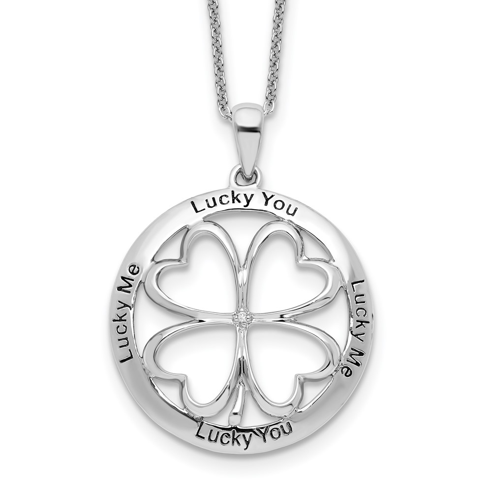 Sterling Silver CZ Antiqued Lucky Me, Lucky You 18in Necklace