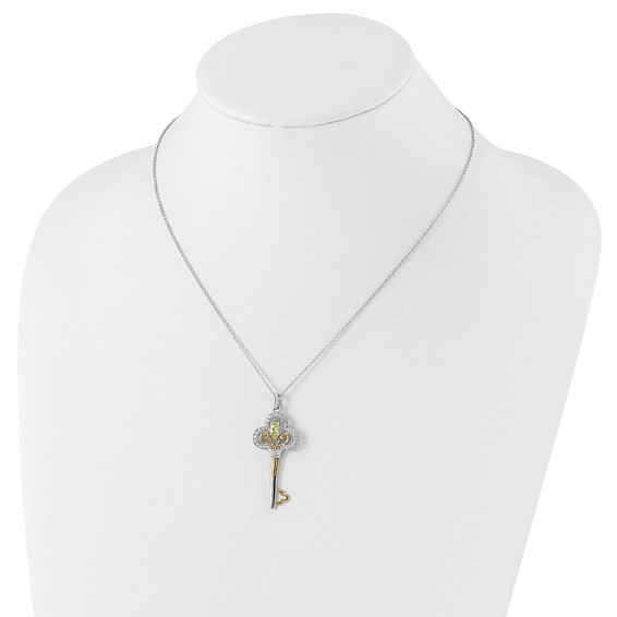 Sentimental Expressions Sterling Silver & Gold-plated Polished August Green & Clear CZ Birthstone Key Necklace