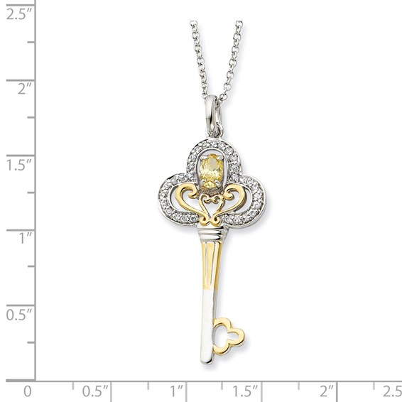 Sterling Silver & Gold-plated Nov. CZ Birthstone Key 18in Necklace