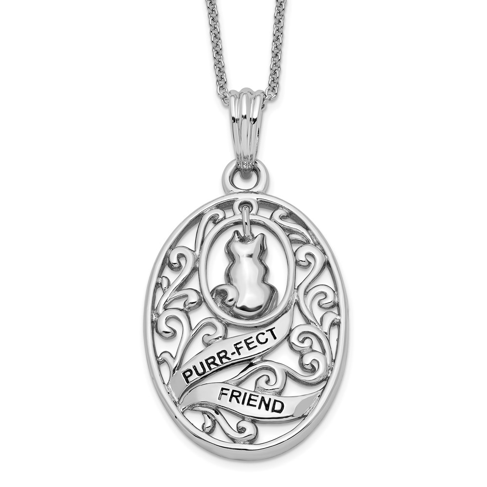 Sterling Silver Antiqued Animal Friends-Cat 18in Necklace