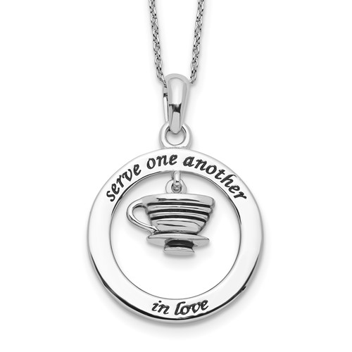 Sentimental Expressions Sterling Silver Rhodium-plated Antiqued Serve One Another Necklace, 18"