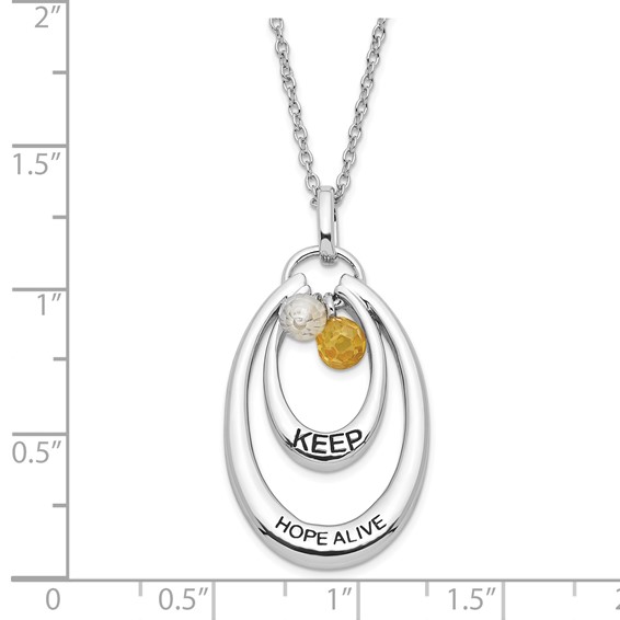 Sentimental Expressions Sterling Silver Polished & Antiqued Yellow & Clear CZ Keep Hope Alive Necklace