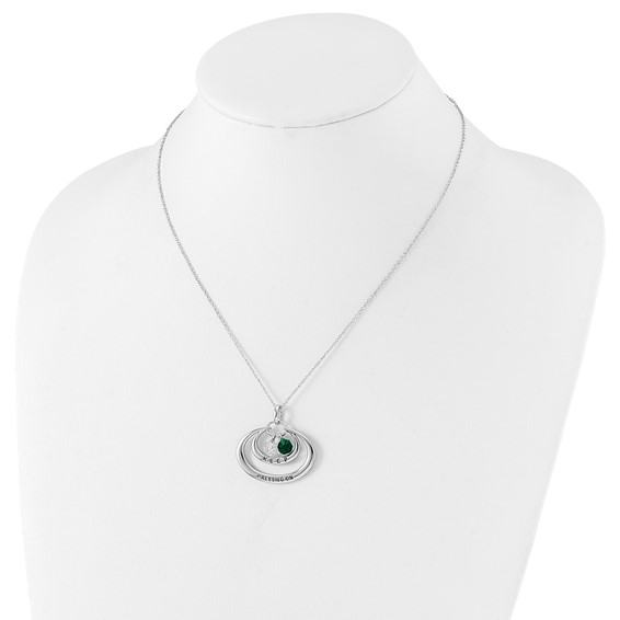 Sentimental Expressions Sterling Silver Polished & Antiqued Green & Clear CZ Keep Pressing On Necklace