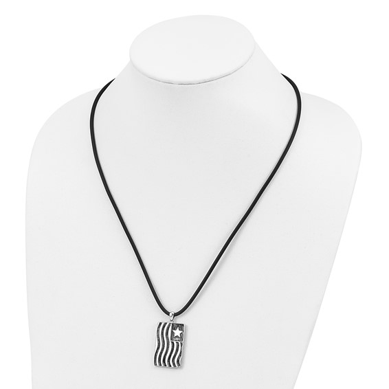 Sentimental Expressions Sterling Silver Rhodium-plated Waves Of Pride 22in Rubber Cord with 2in ext Necklace