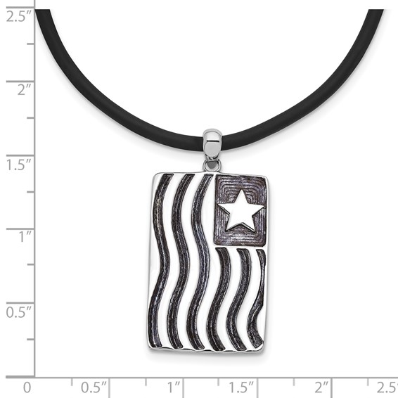 Sentimental Expressions Sterling Silver Rhodium-plated Waves Of Pride 22in Rubber Cord with 2in ext Necklace