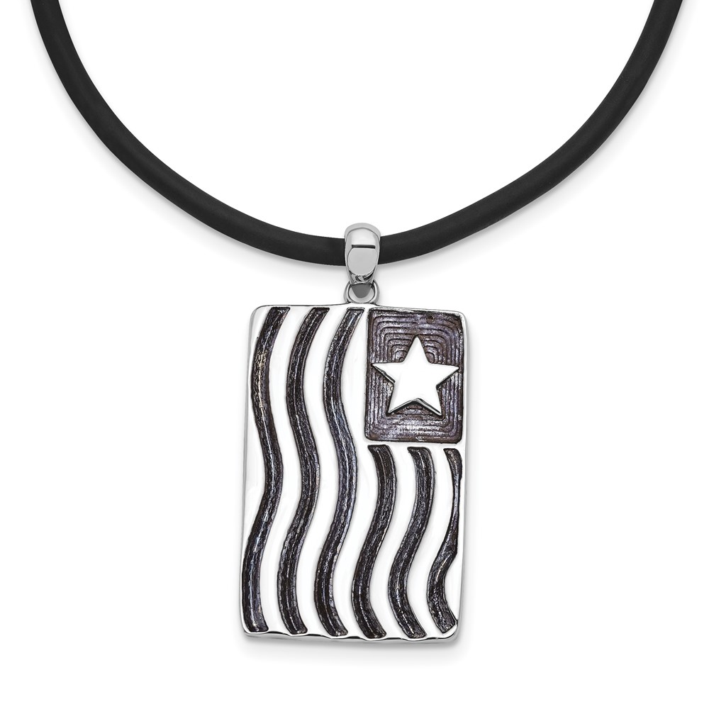 Sterling Silver Waves Of Pride 22in Rubber Cord w/2in ext Necklace