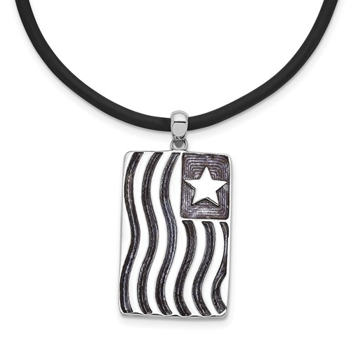 Sentimental Expressions Sterling Silver Rhodium-plated Waves of Pride Rubber Cord Necklace with 2in Ext, 22"