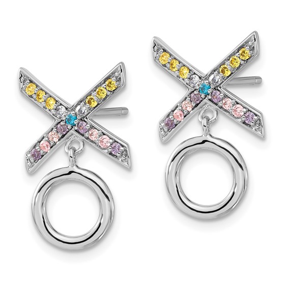 Sentimental Expressions Sterling Silver Polished Multicolor CZ Love & Kisses Post Dangle Earrings