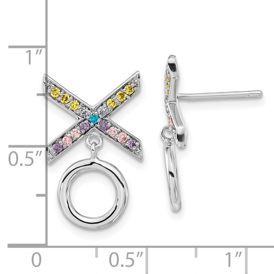 Sentimental Expressions Sterling Silver Polished Multicolor CZ Love & Kisses Post Dangle Earrings