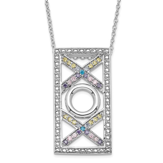 Sentimental Expressions Sterling Silver Polished Multicolor CZ Love and Kisses Necklace