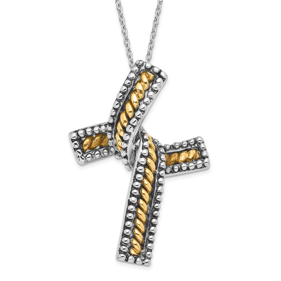 Sentimental Expressions Sterling Silver & Gold-plated Polished & Antiqued Completion Cross Necklace