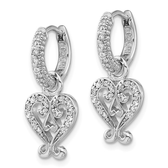 Sentimental Expressions Sterling Silver Polished CZ Heart Charm Hoop Dangle Earrings